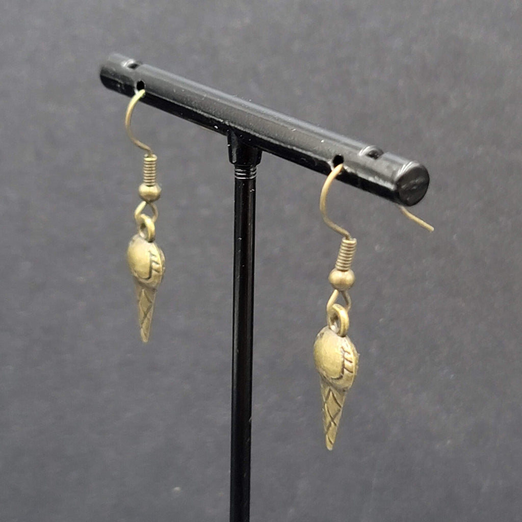 Pierced Earrings Bronze tone Ice Cream Cones Dangle 3/4"