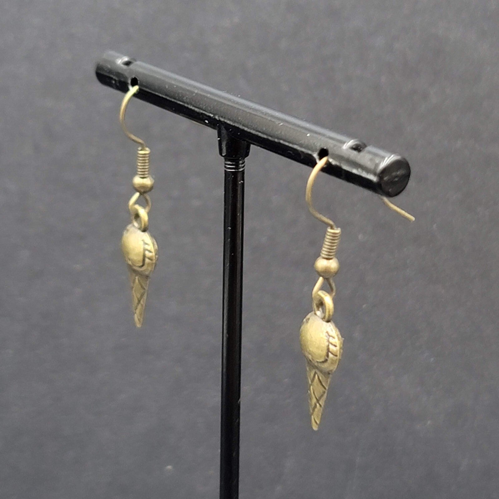 Pierced Earrings Bronze tone Ice Cream Cones Dangle 3/4"