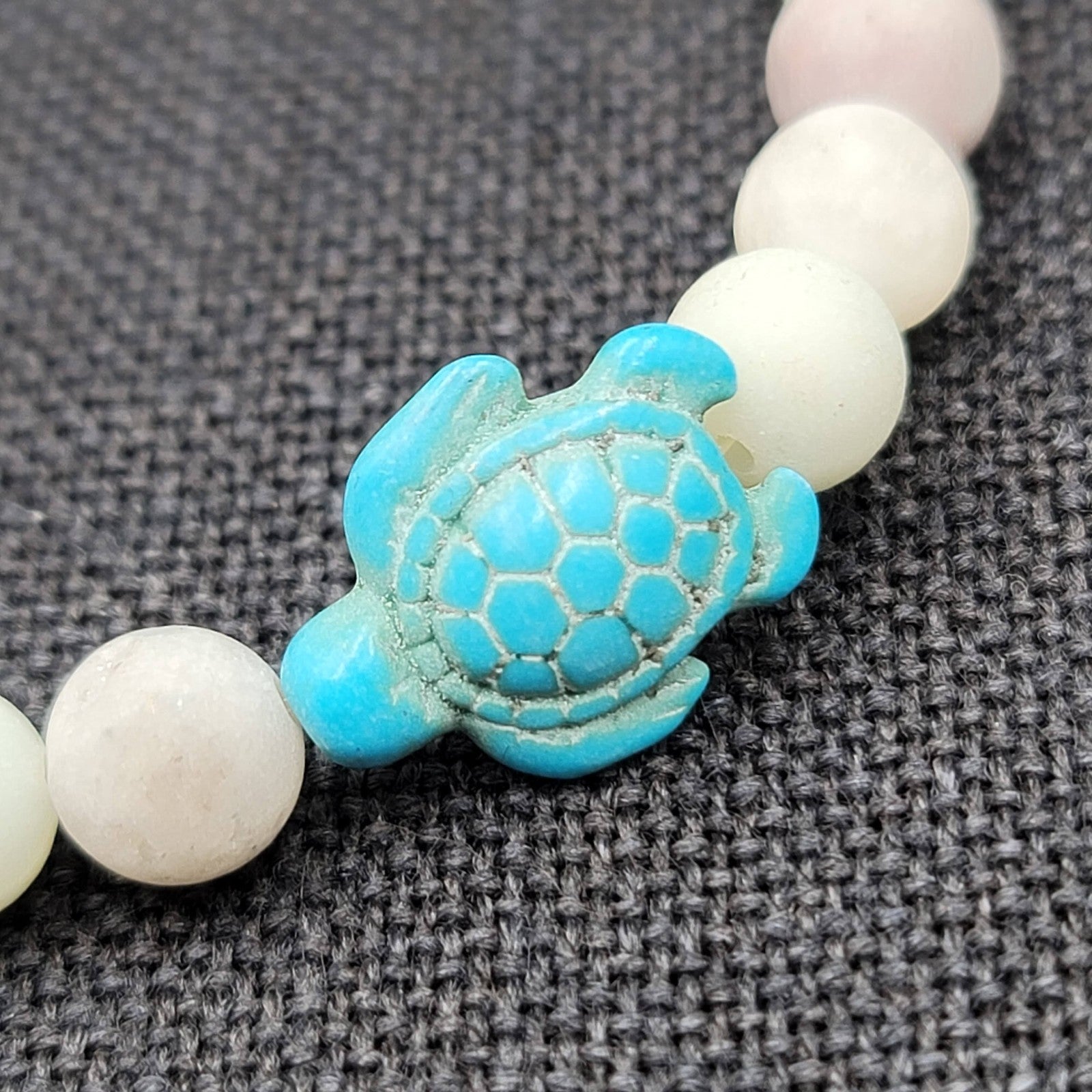 Sea Turtle Bracelet Pastel Stone Bead Elastic Summer Beach Theme 6.25"