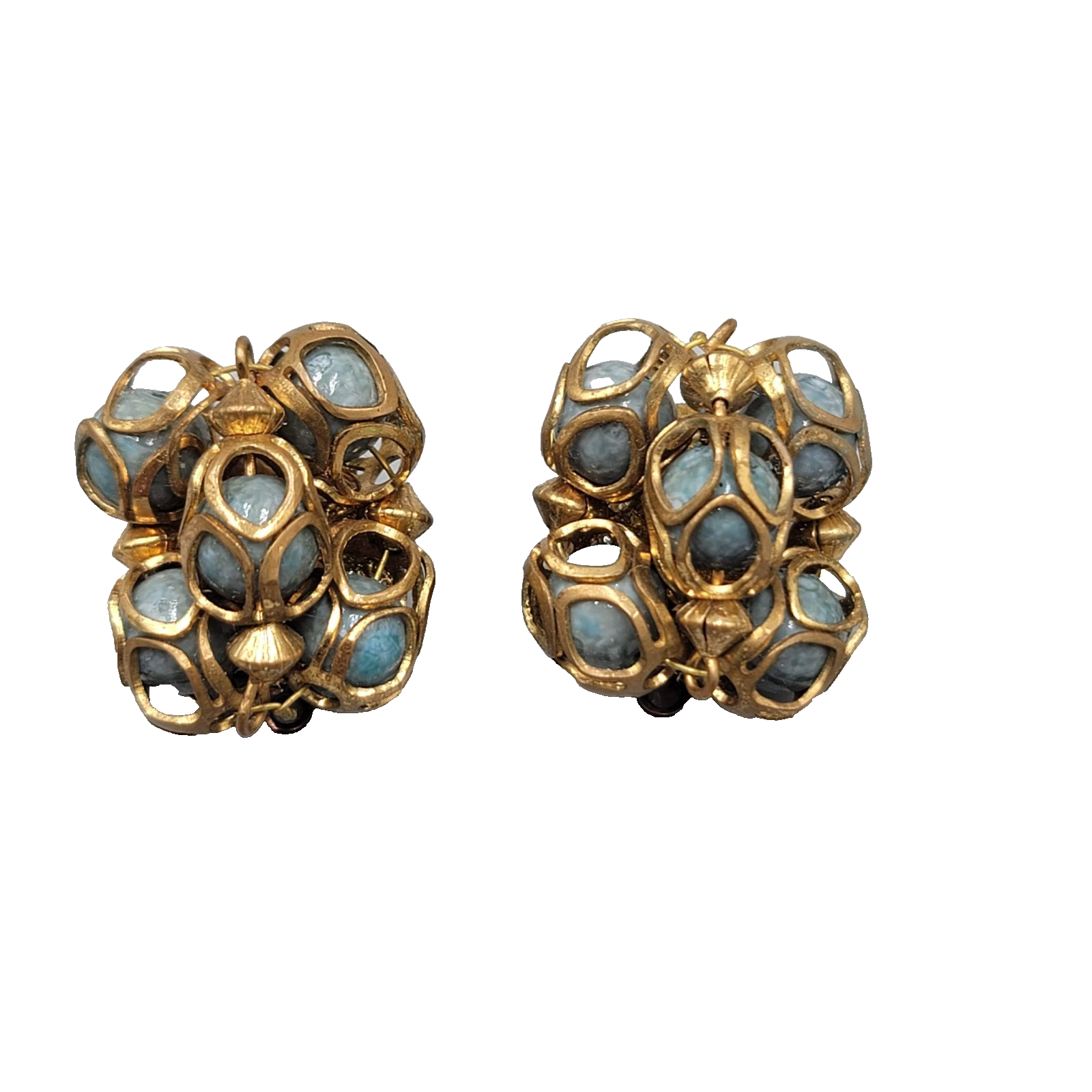 Vintage Clip on Earrings Caged Bead Statement 1 in