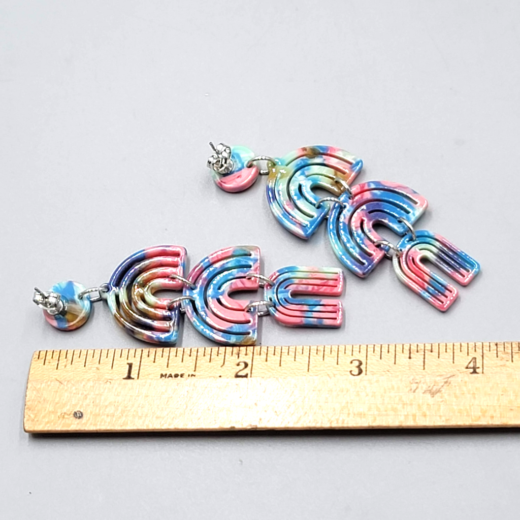 Statement Blue Pink Dangle Pierced Earrings 2.75"