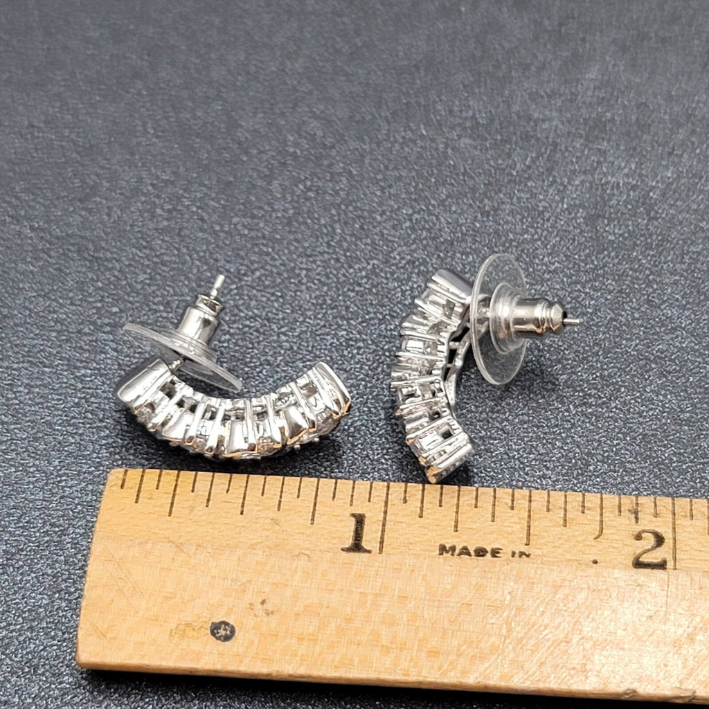 Pierced Earrings Silver Plated Cubic Zirconia Drop 7/8"