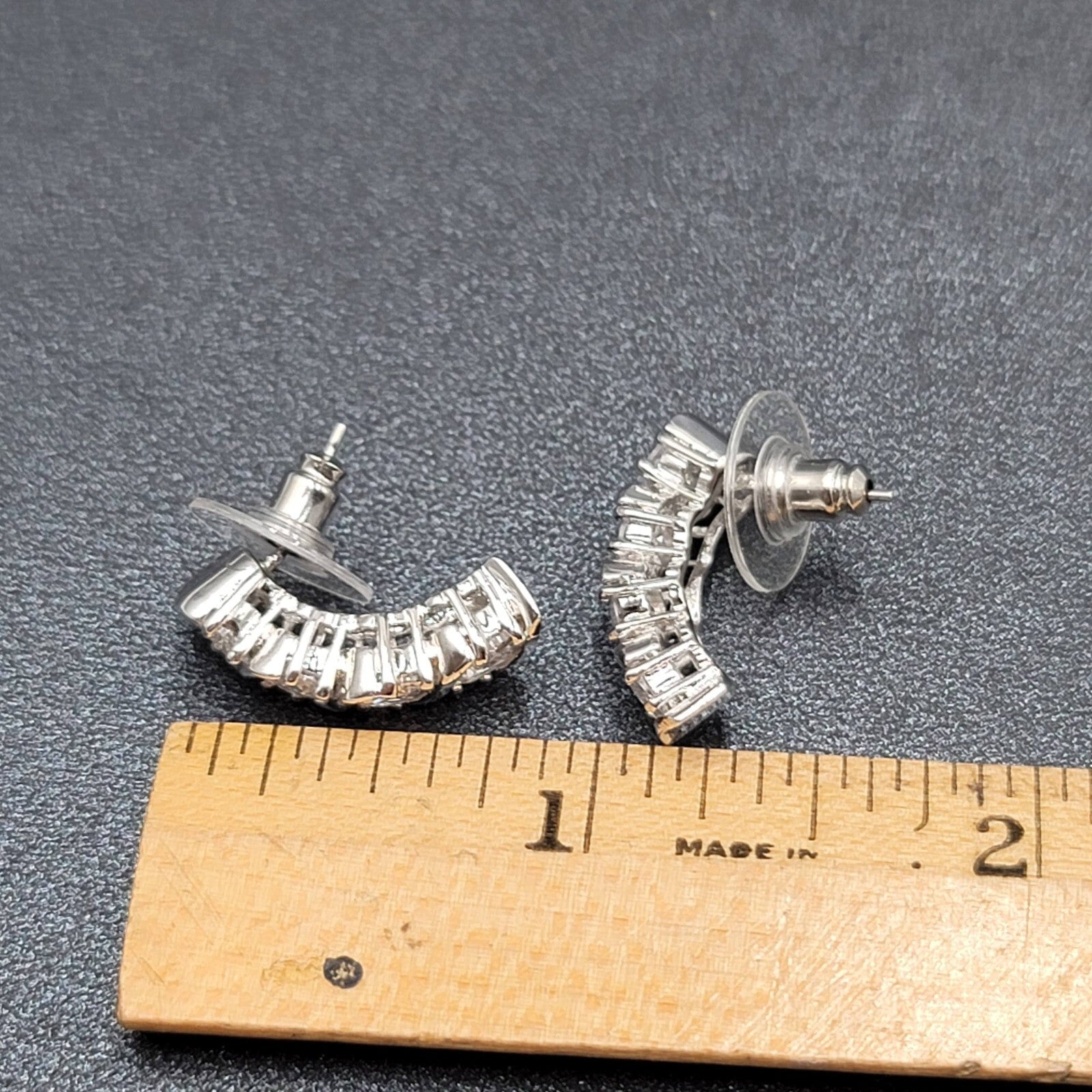 Pierced Earrings Silver Plated Cubic Zirconia Drop 7/8"