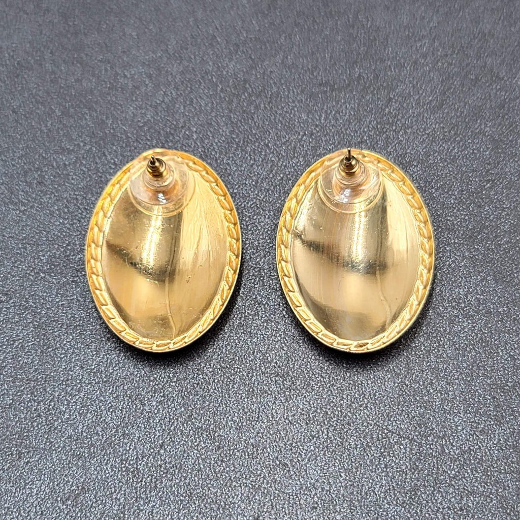 Vintage Pierced Earrings Gold tone Peach Enamel Swirl Large Oval Drop 1.5"
