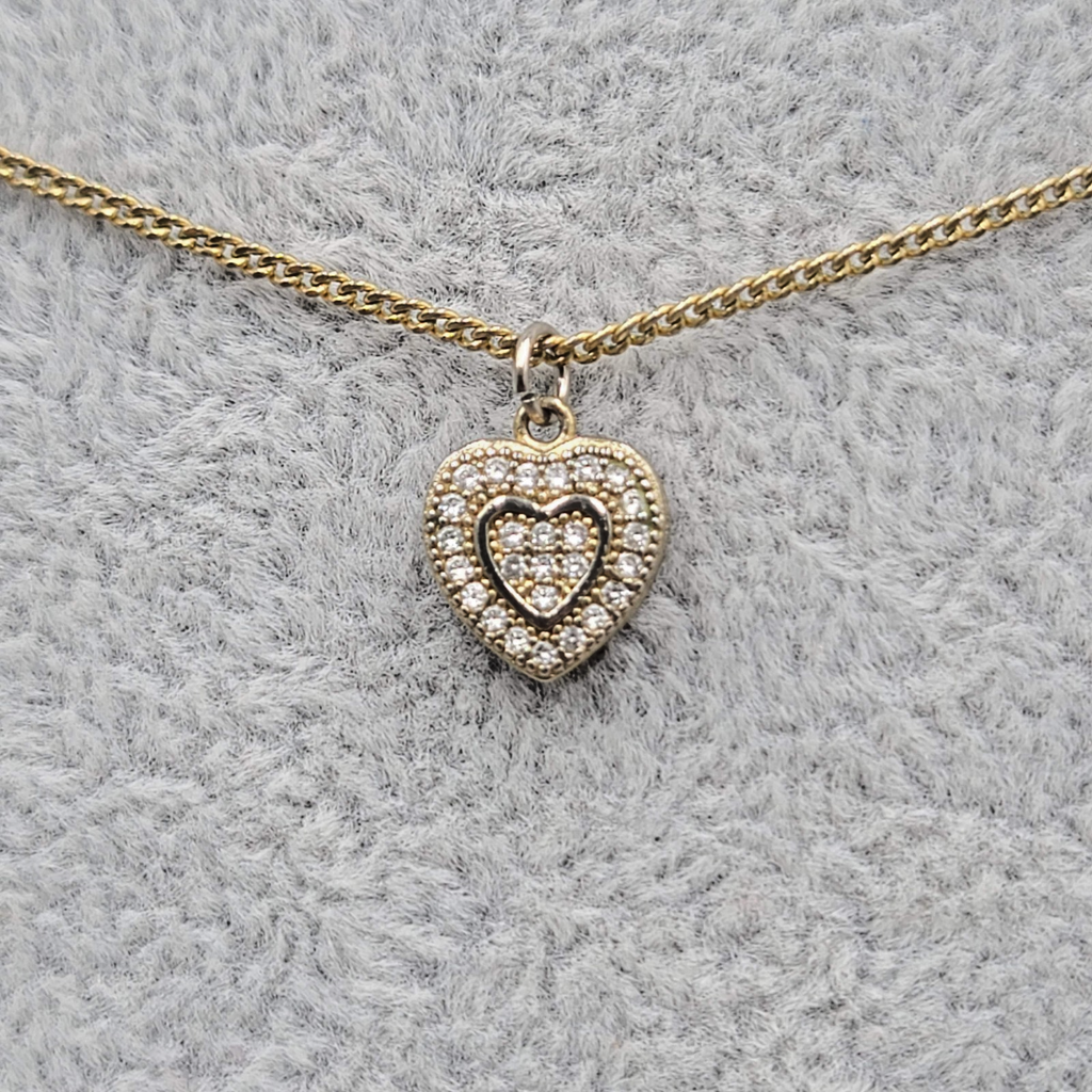 Necklace Lot of 4 Gold tone Petite Pendants Heart Snake Crystal