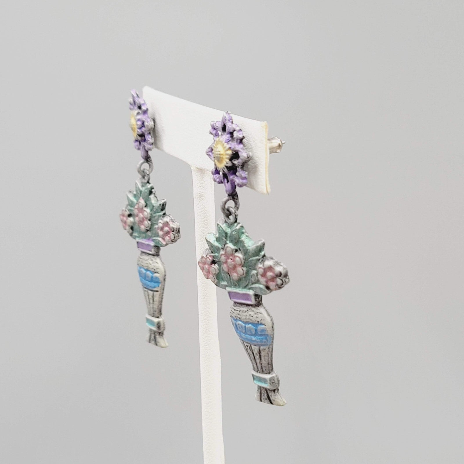 Vintage Don Lin Pierced Earrings Flower Bouquet Dangle 2.5"