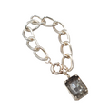 Smokey Gray Glass Dangle Bracelet Silver tone 7"