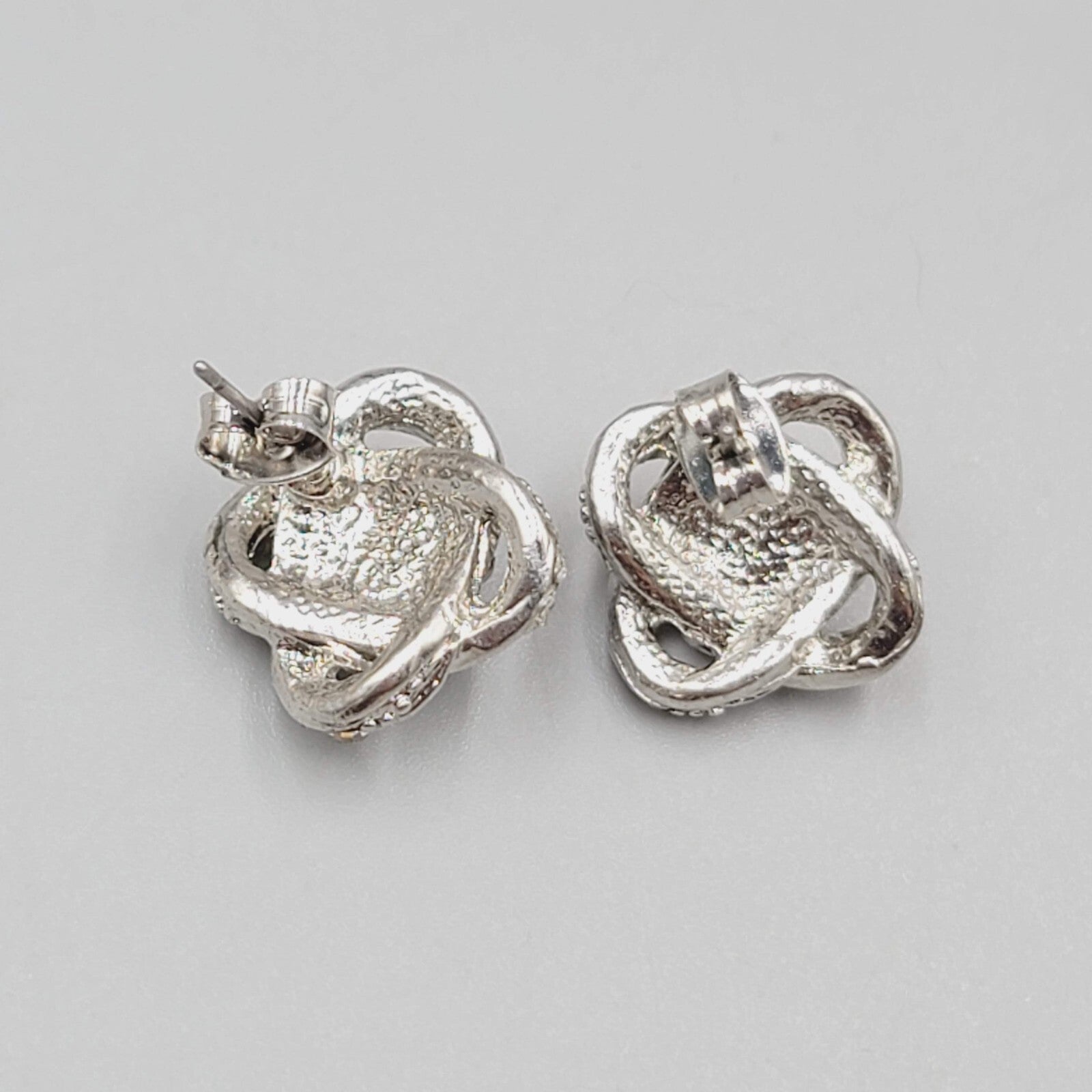 Stud Pierced Earrings Silver tone Rhinestone Knot Studs 5/8"