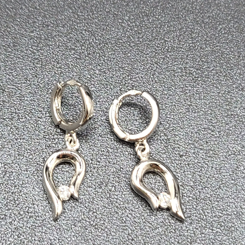 Pierced Earrings Silver tone Crystal Huggie Hoops Dangle 3/4"