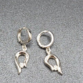 Pierced Earrings Silver tone Crystal Huggie Hoops Dangle 3/4"