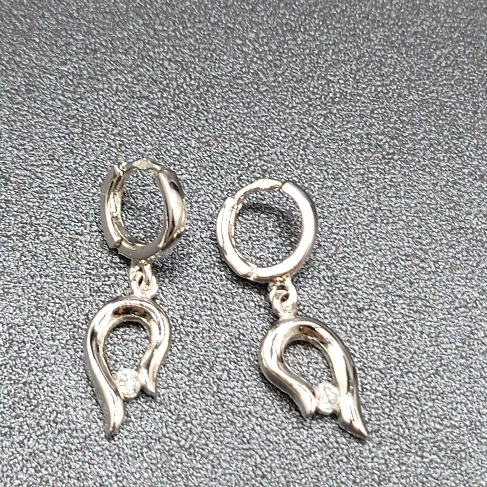 Pierced Earrings Silver tone Crystal Huggie Hoops Dangle 3/4"
