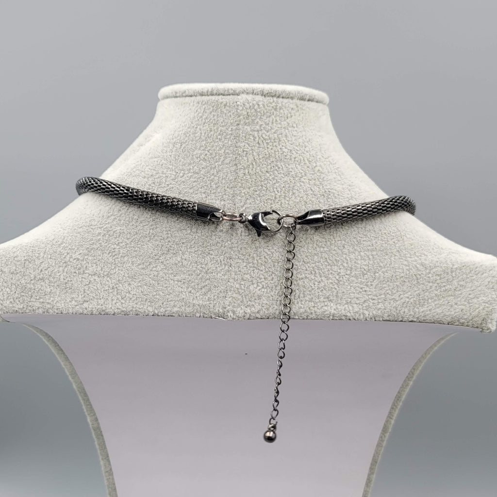 Black Mesh Knot Necklace Statement 24"-28"