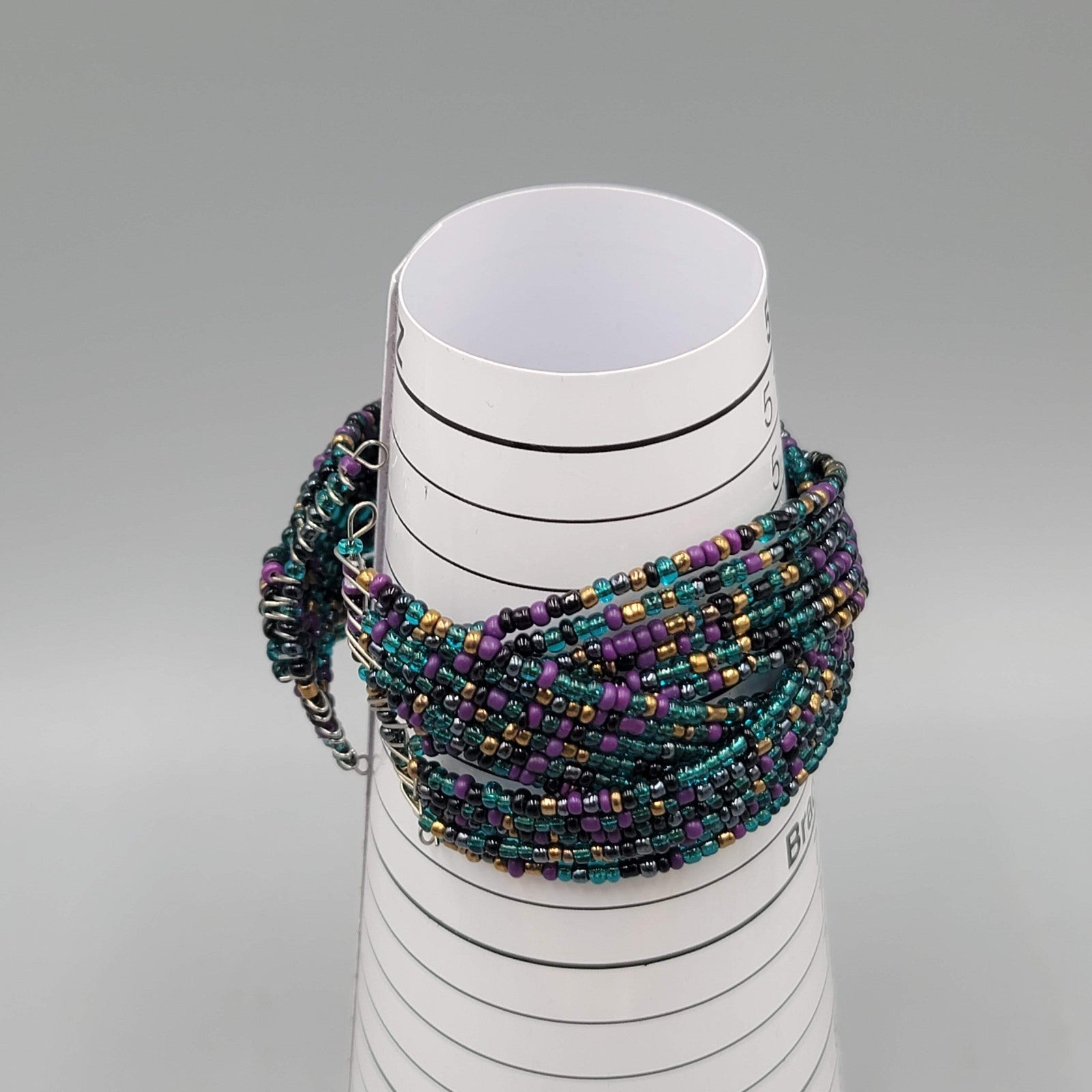 Vintage Cuff Bracelet Blue Purple Gold Seed Bead Woven