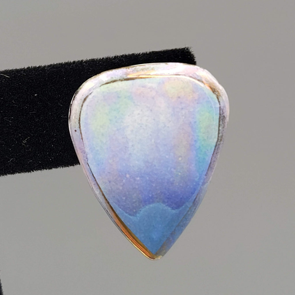 Vintage Ceramic Drop Pierced Earrings Blue Iridescent Enamel 1"