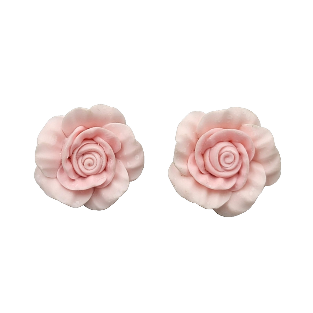 Vintage Pink Flowers Clip on Earrings 3D Statement Acrylic 7/8 in
