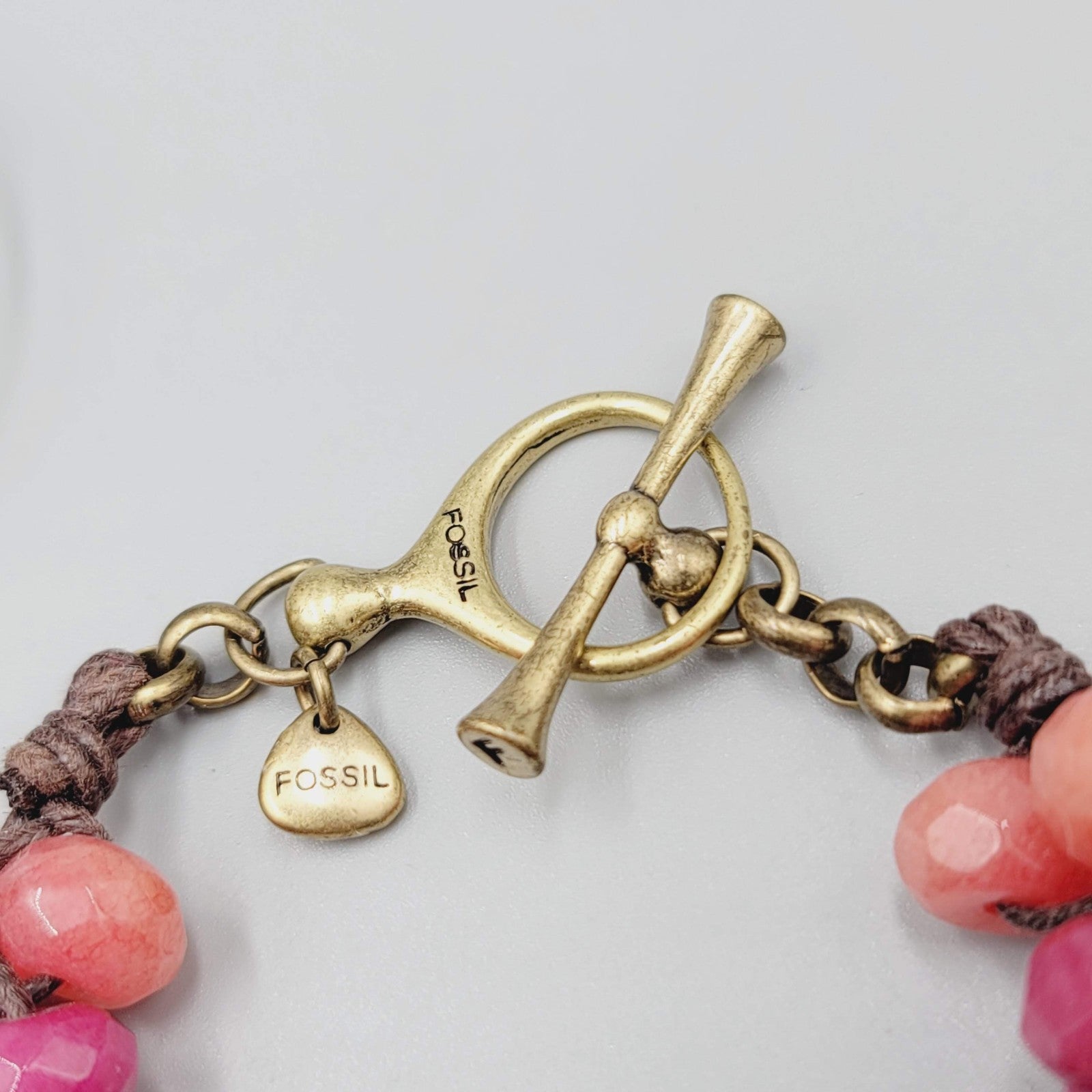 Fossil Necklace and Bracelet Set Multicolor Stones Brown Adjustable Cord