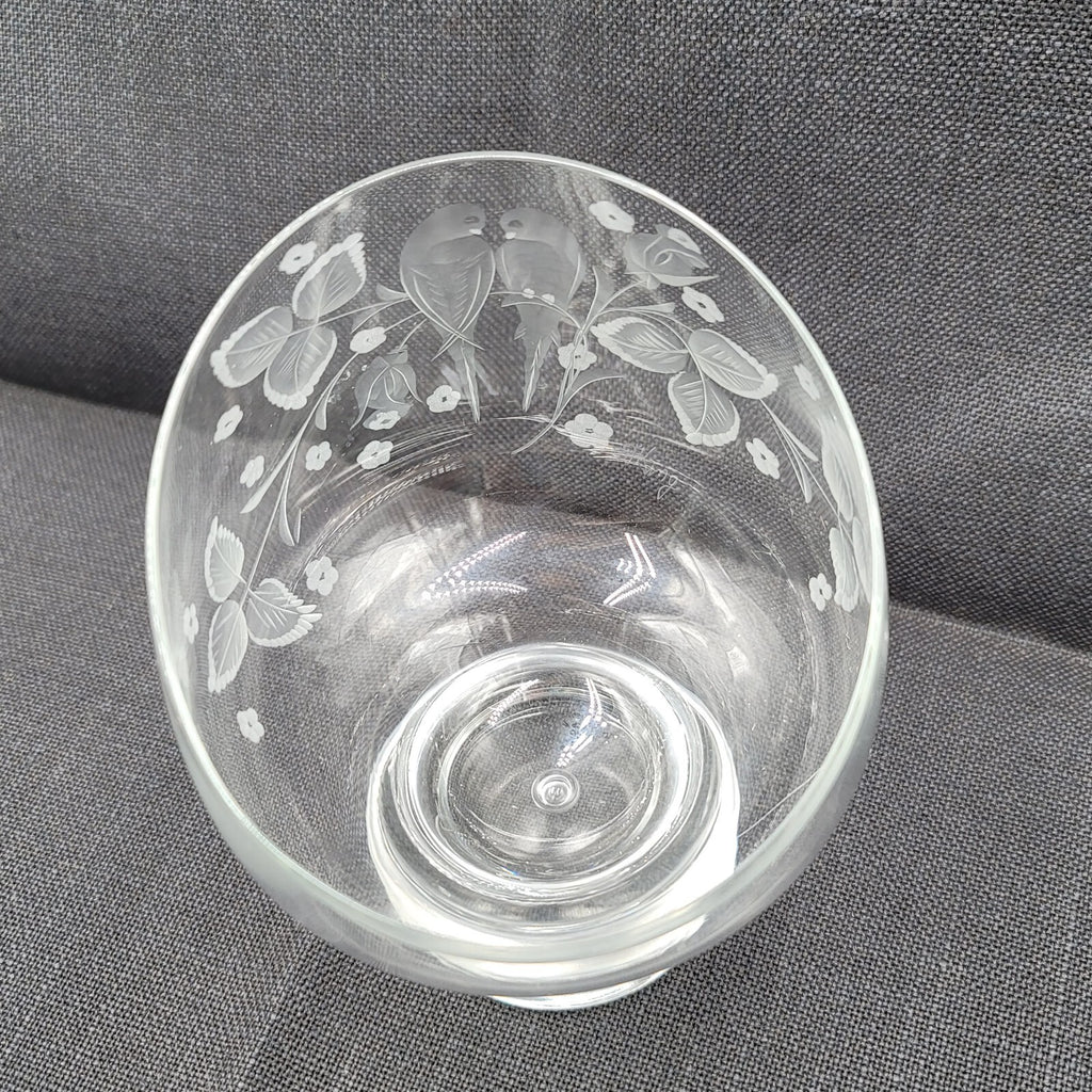 Wendell August Forge Hand Etched Bird Angled Snifter Glass Signed D.King