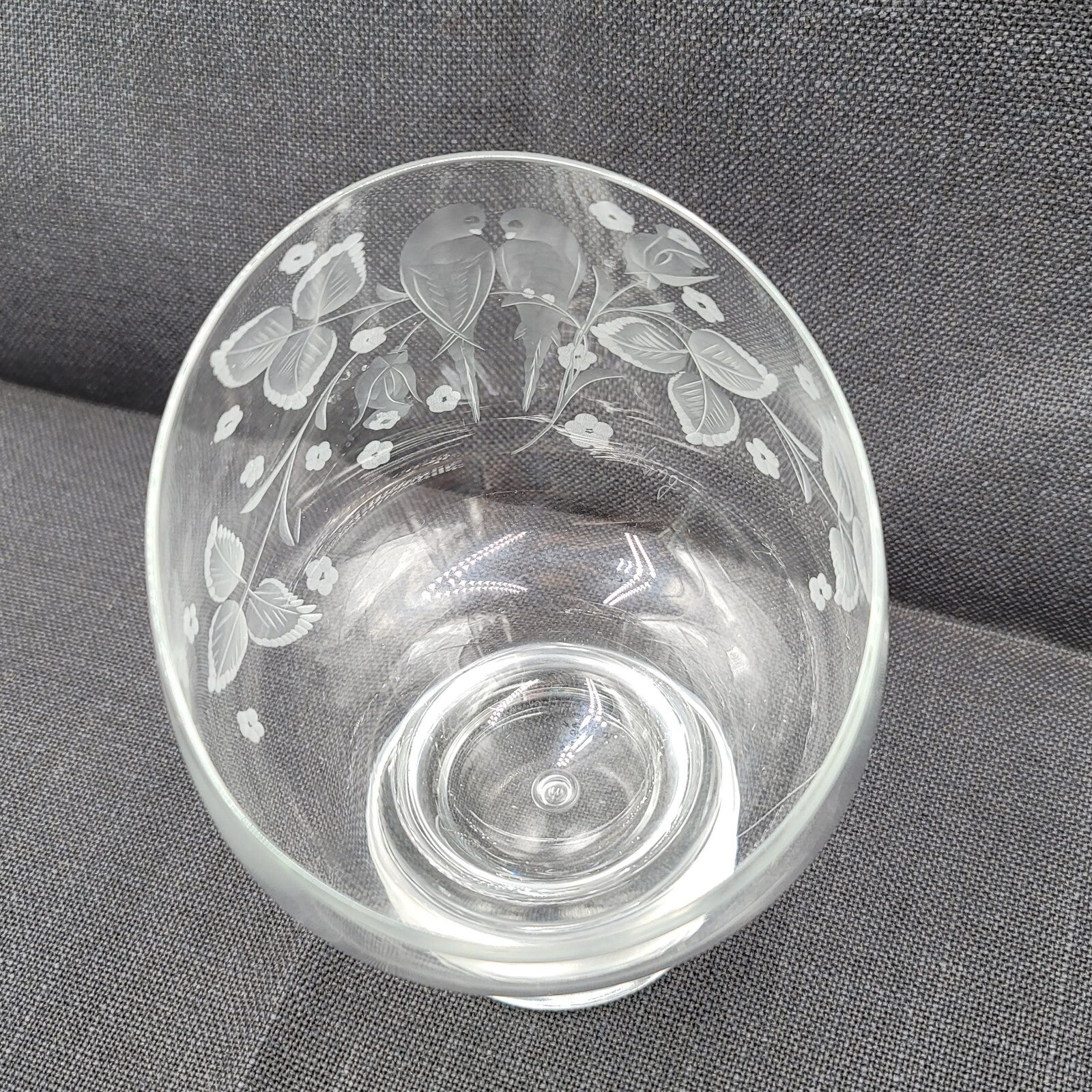 Wendell August Forge Hand Etched Bird Angled Snifter Glass Signed D.King
