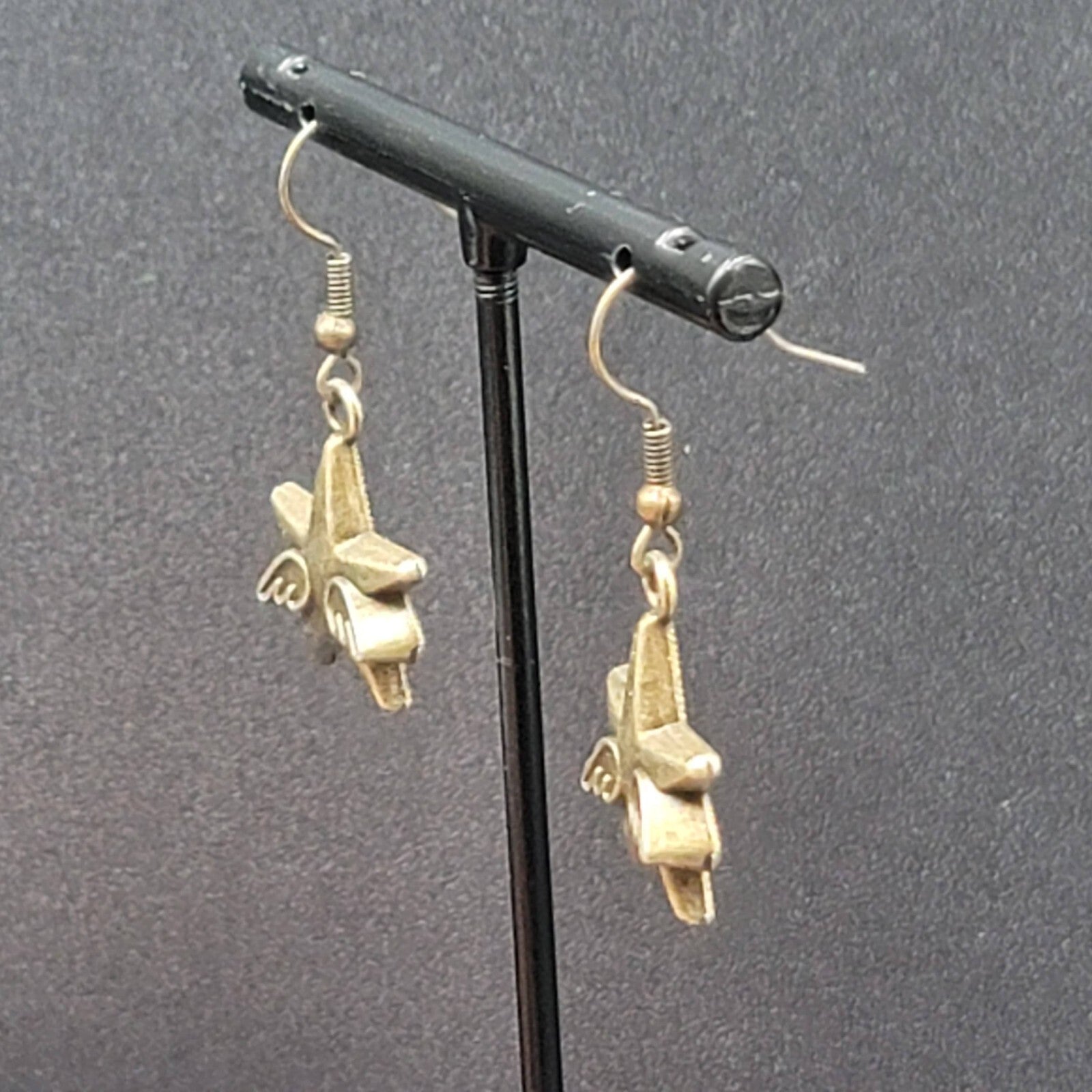 New WINGED STARS Pierced Earrings Bronze tone Dangle 7/8"