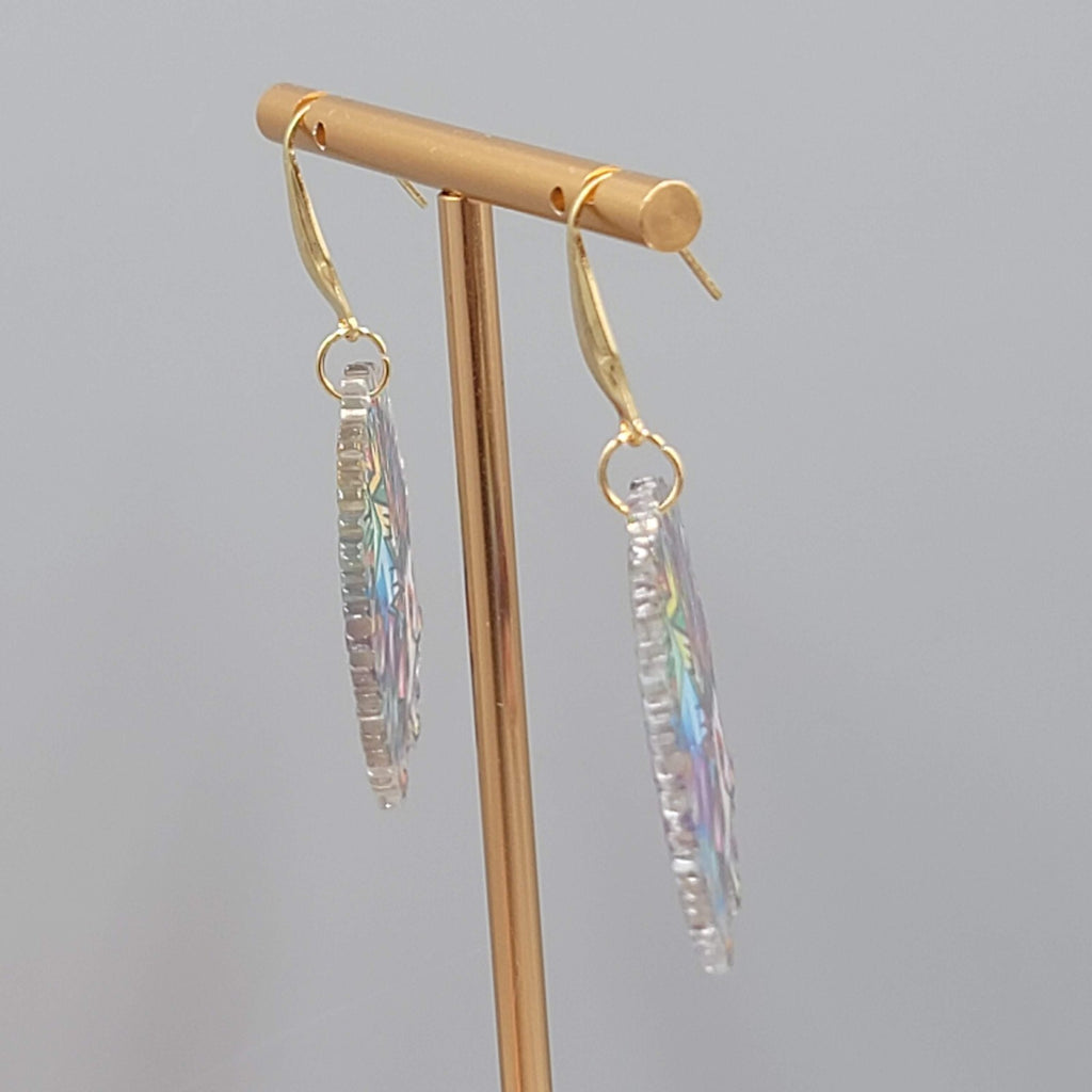 Multicolor Mosiac Hedgehog Pierced Earrings Acrylic Dangle Gold tone Hook 1.25"