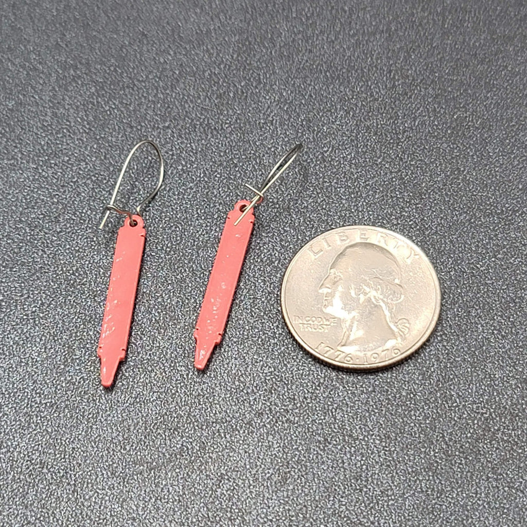 Vintage Pierced Earrings Red Crayon Dangle Silver tone Hooks Dangle 1 1/8"