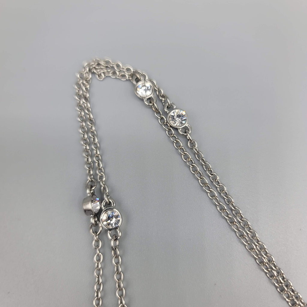 Express Necklace Silver tone Rhinestone Double Layer Station 18" and 21"
