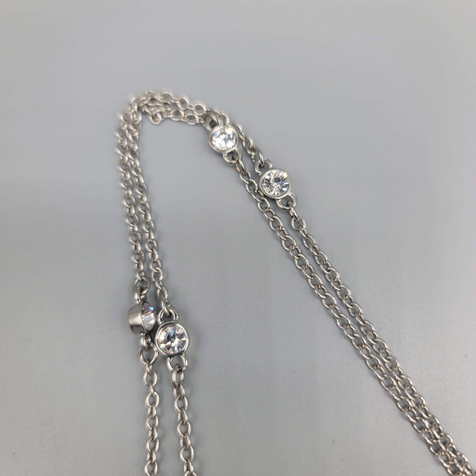 Express Necklace Silver tone Rhinestone Double Layer Station 18" and 21"
