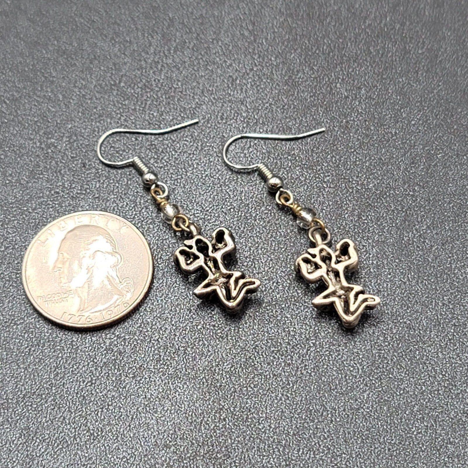 Cheerleader Pierced Earrings Silver tone Beaded Dangle 1.25"