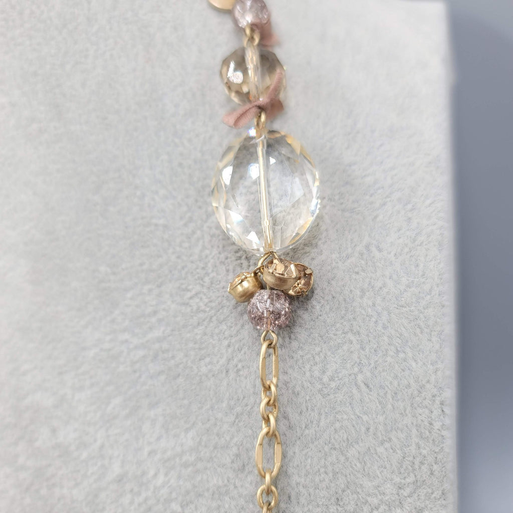 Talbots Necklace Gold tone Beaded Ribbon Closure Adjustable