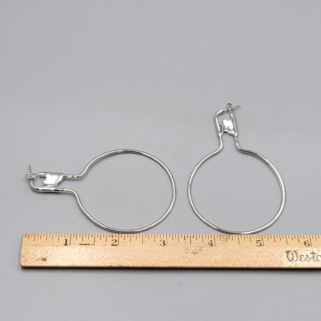 Extra Large Safety Pin Style Hoops Pierced Earrings Silver tone Dangle 3.25"