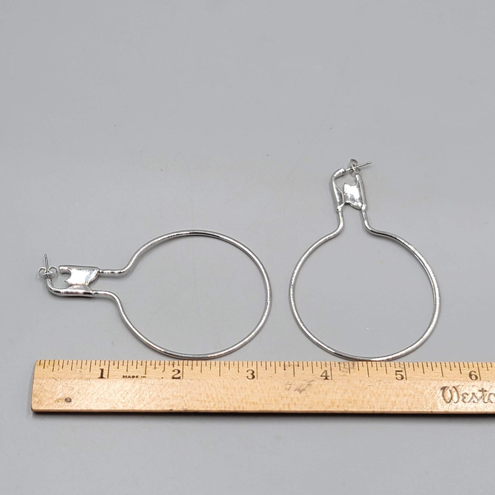 Extra Large Safety Pin Style Hoops Pierced Earrings Silver tone Dangle 3.25"