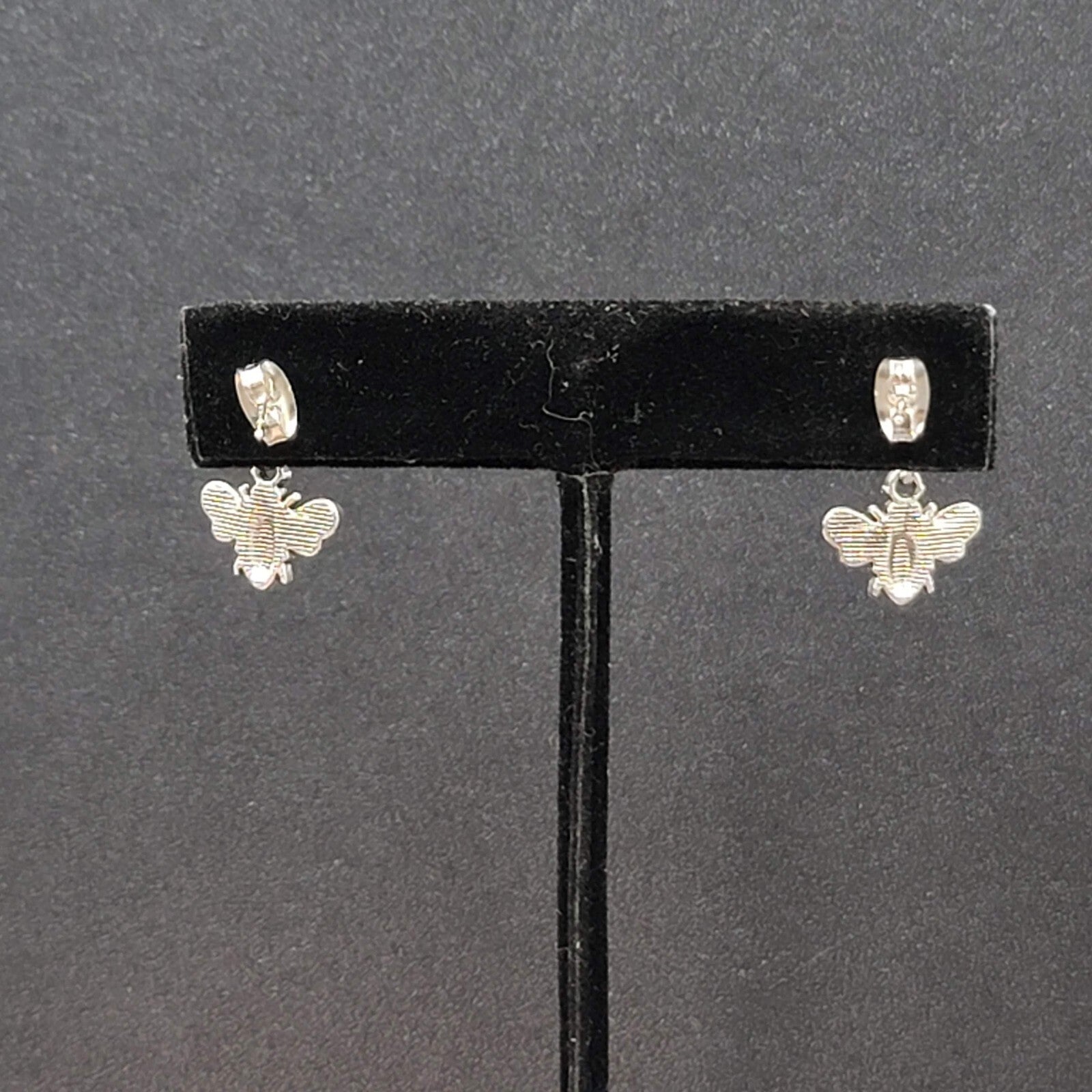Bee Pierced Earrings Silver tone Small Dangle 1/2"
