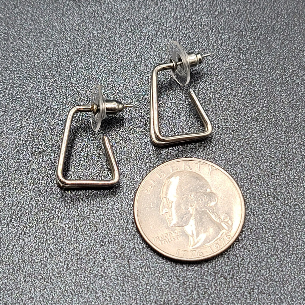 Pierced Earrings Silver tone Triangle Doouble Hoops 3/4"