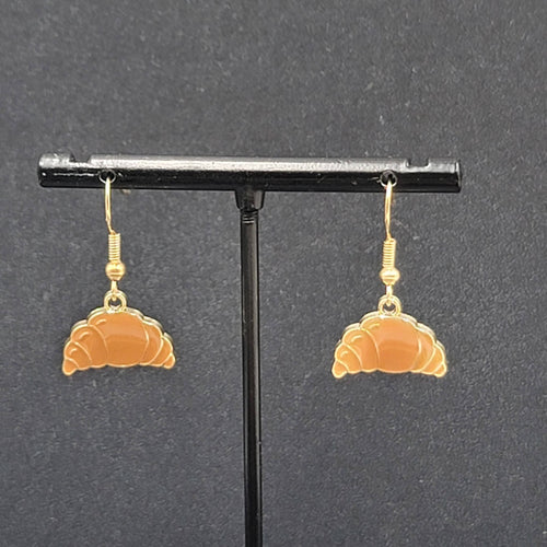 Croissant Bread Pierced Earrings Gold tone Dangle New 1/2"
