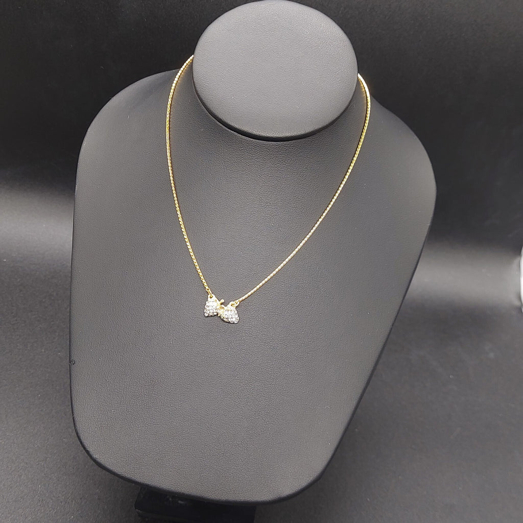 Vintage Strawberries Pendant Necklace Gold tone Rhinestone 15" Estate Costume