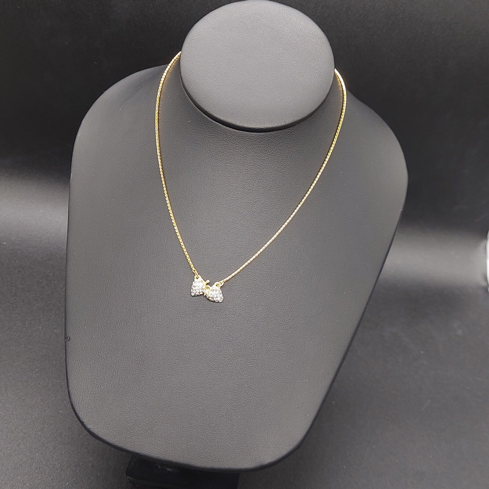 Vintage Strawberries Pendant Necklace Gold tone Rhinestone 15" Estate Costume