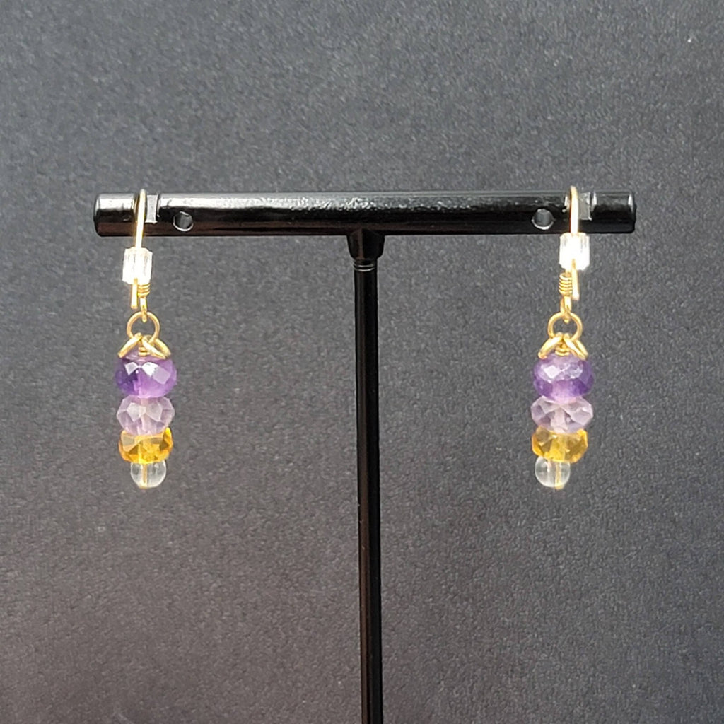 Pierced Earrings Gold tone Amethyst Faceted Bead Dangle 7/8"