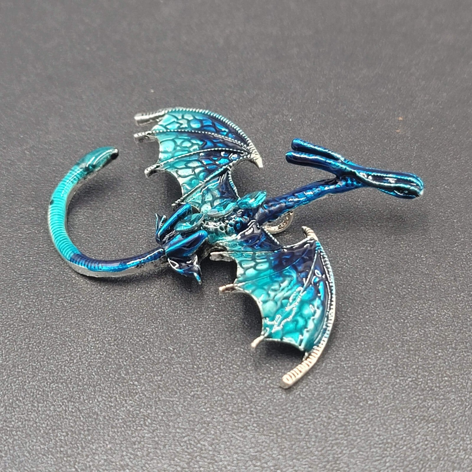Dragon Brooch and Pendant Blue Enamel 3" x 2 3/4"