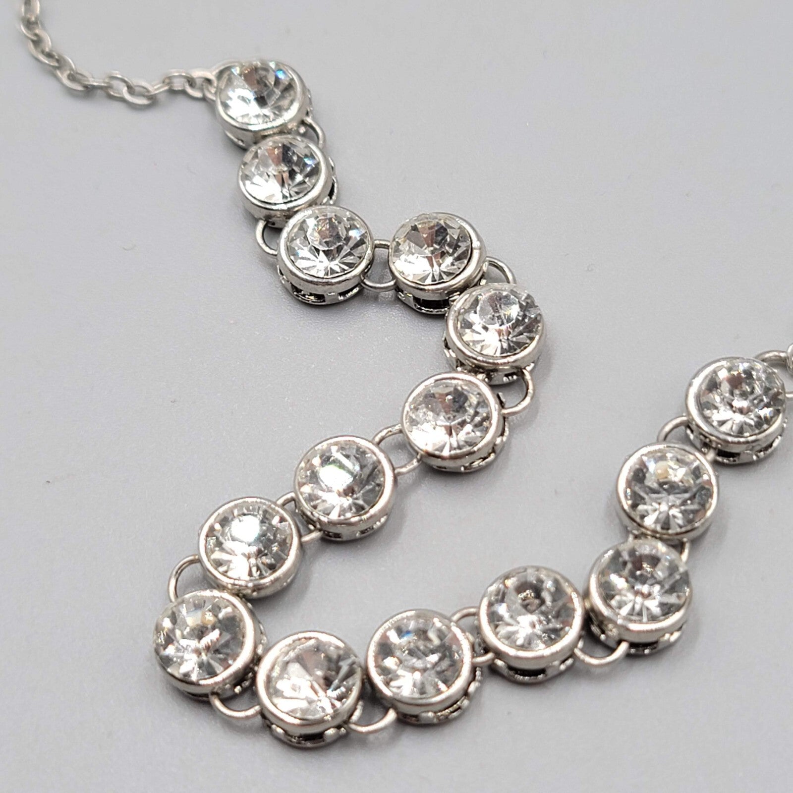 Choker Layered Chain Necklace Silver tone Chains Rhinestones 12"-15" & 21"+