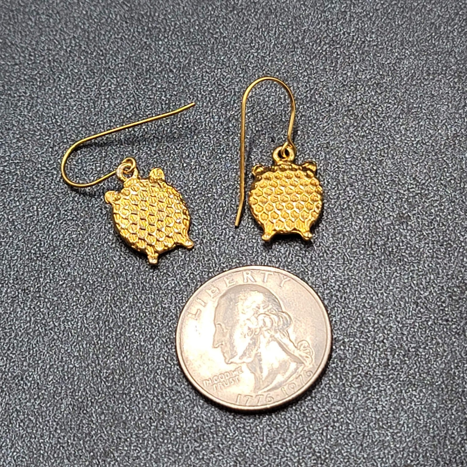 Pierced Earrings Gold tone Embossed Owl Dangle 5/8"
