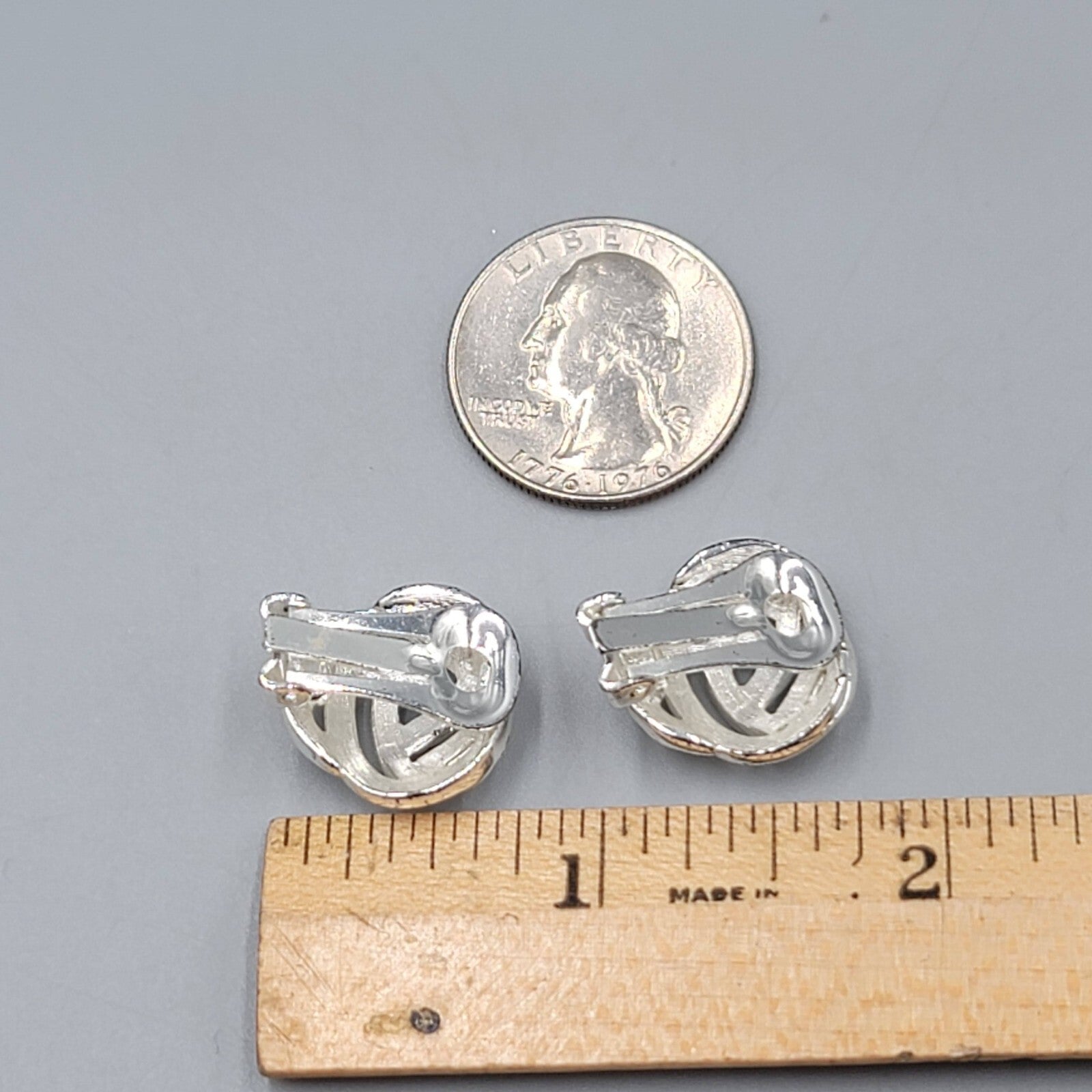 Vintage Open Work Knot Clip on Earrings Silver tone Studs 5/8"