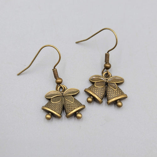 Bronze tone Pierced Earrings  Embossed Bells Holiday Celebration 1/2"