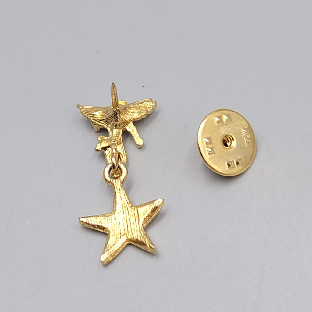 Eastern Star Angel Lapel Pin Faux Jewels Dangling Star 1.25"
