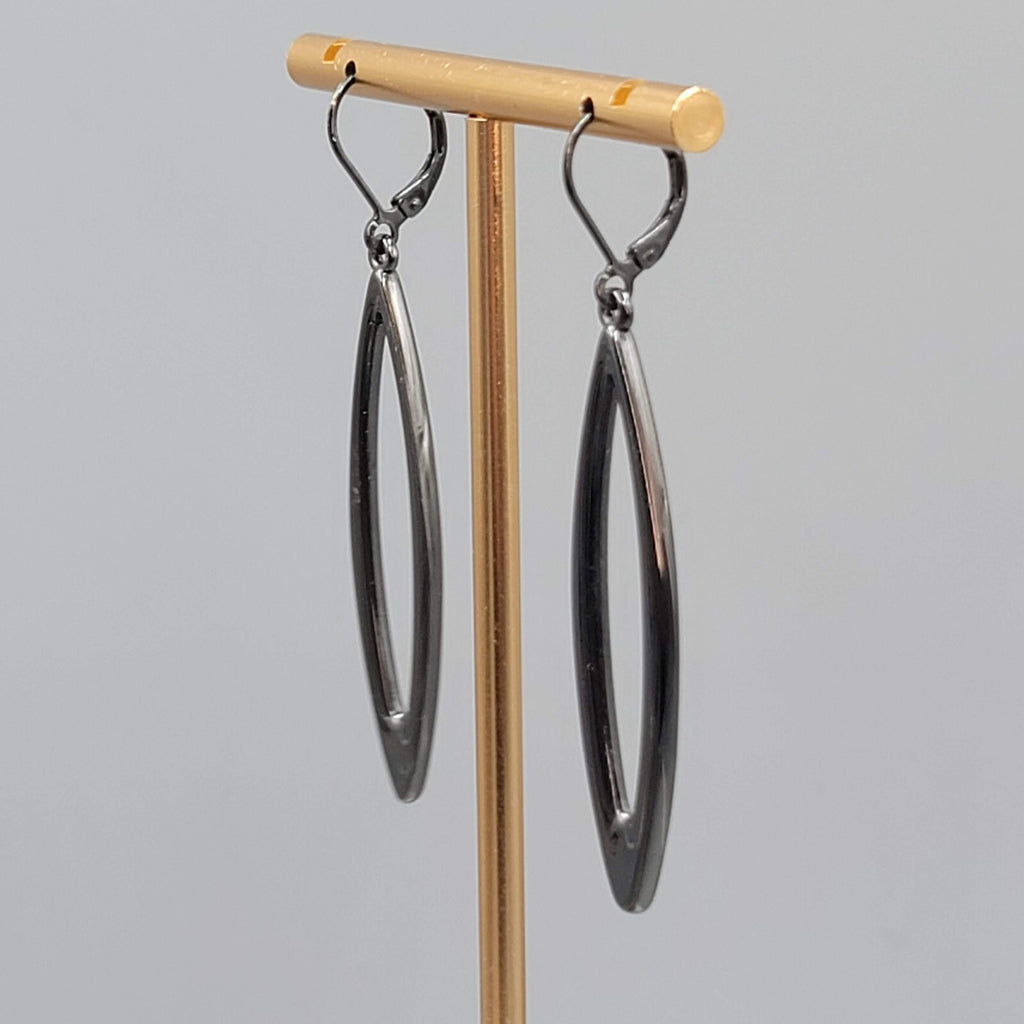 Joan Rivers Pierced Earrings Black Metal Open Drop Long 2"