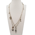Skeleton Key Heart Charm Necklace Silver tone Statement 22"