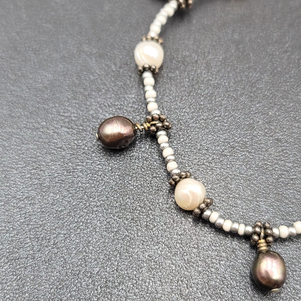 Natural Cultured Freshwater Pearl and Seed Bead Necklace 18"