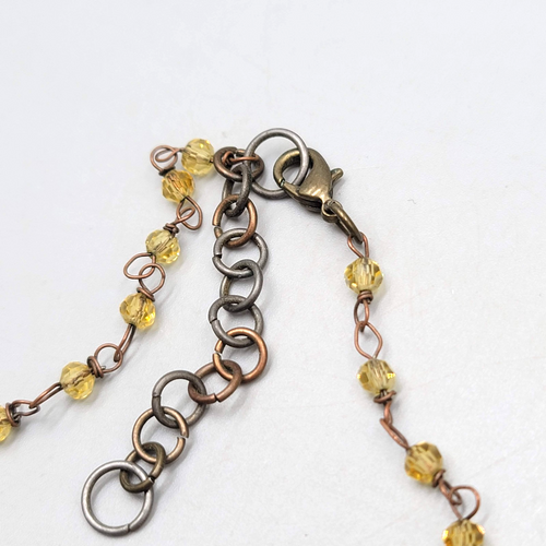 Dainty Bronze tone Chain Necklace Yellow Beads 16"