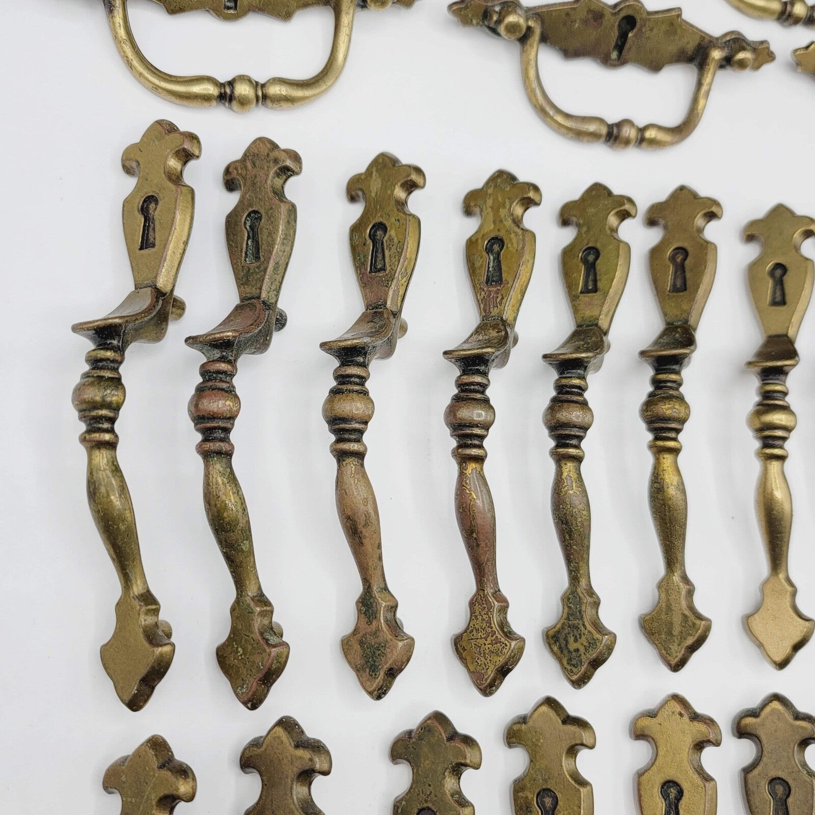 Lot 24 Vintage Cast Ornate Metal Pulls Handle Drawer Bin Cabinet Hardware 1976
