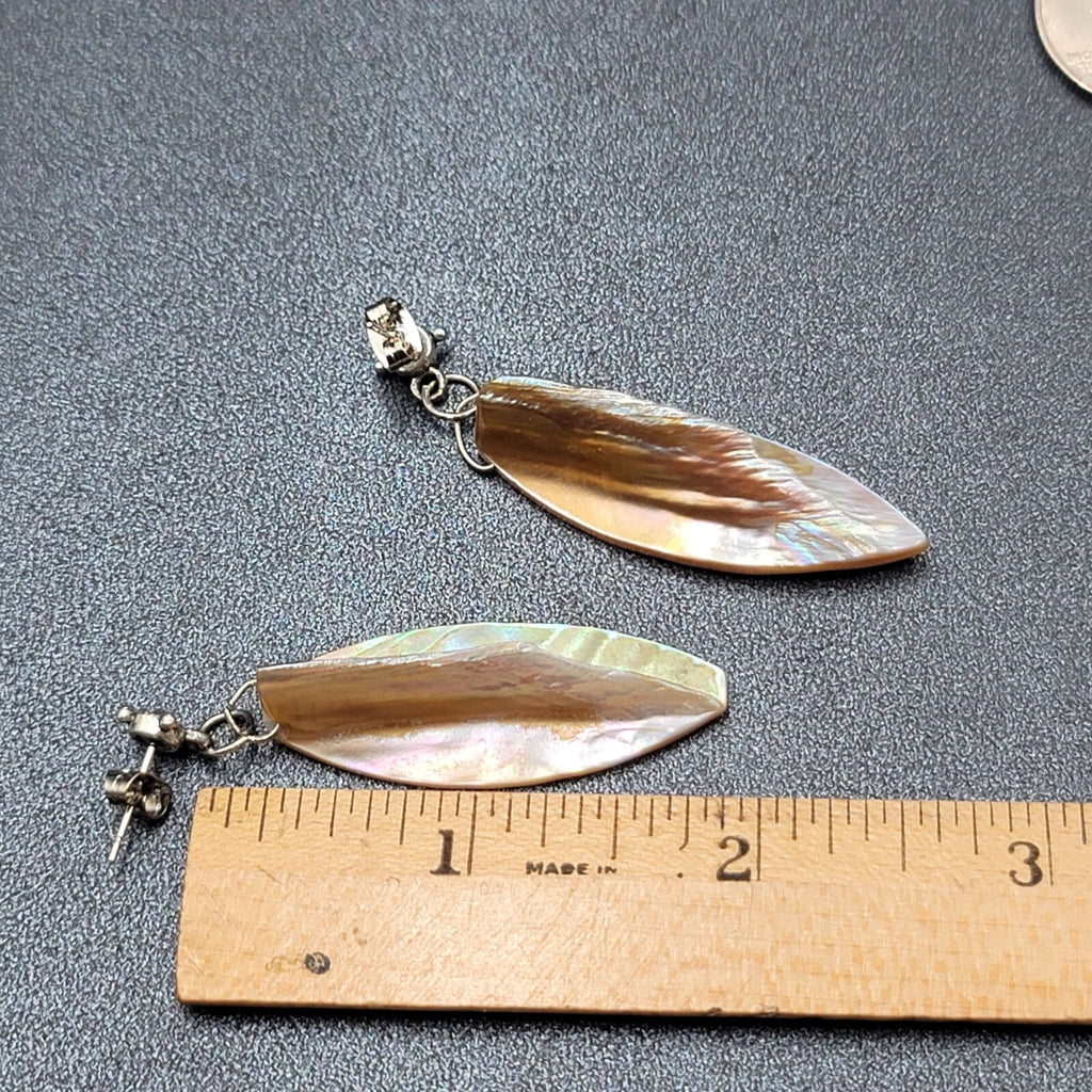 Pierced Earrings Real Seashell Dangle Silver tone 2"