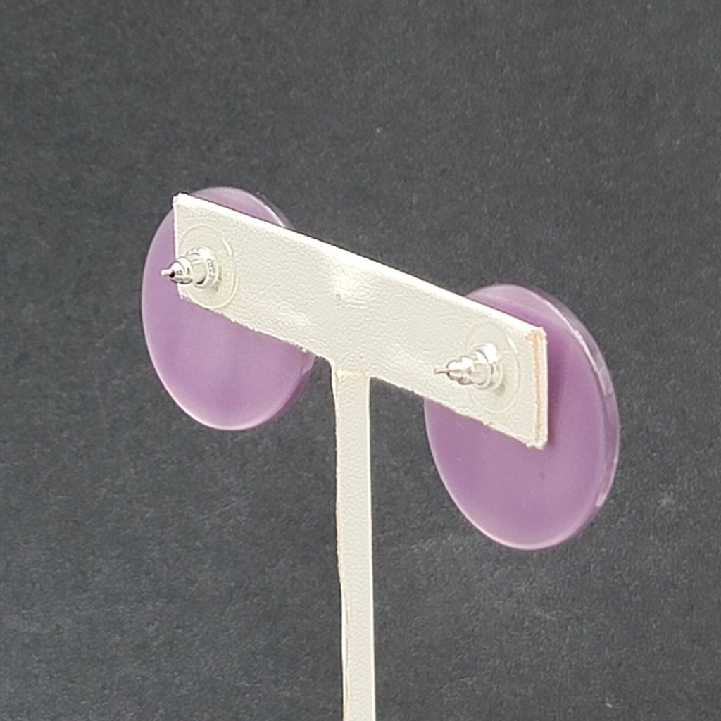 Vintage Pierced Earrings Purple Chatoyant Resin Round Discs 1 1/8"
